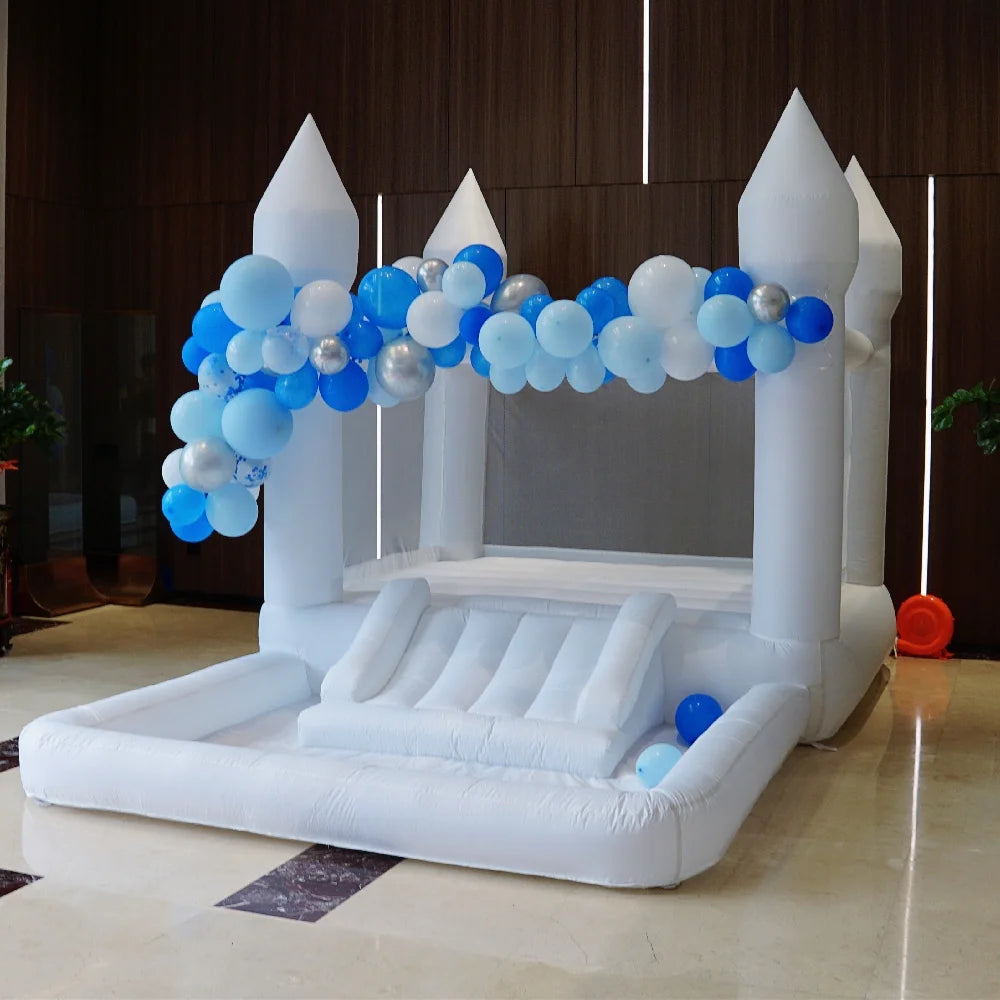 White Bounce House with Slide and Ball Pit Inflatable Bouncer for Kids T105775
