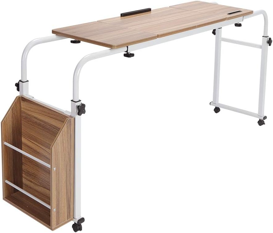 Overbed Table Mobile Computer Desk with Wheels Metal Legs Storage Shelves 47.24inch Black W8299
