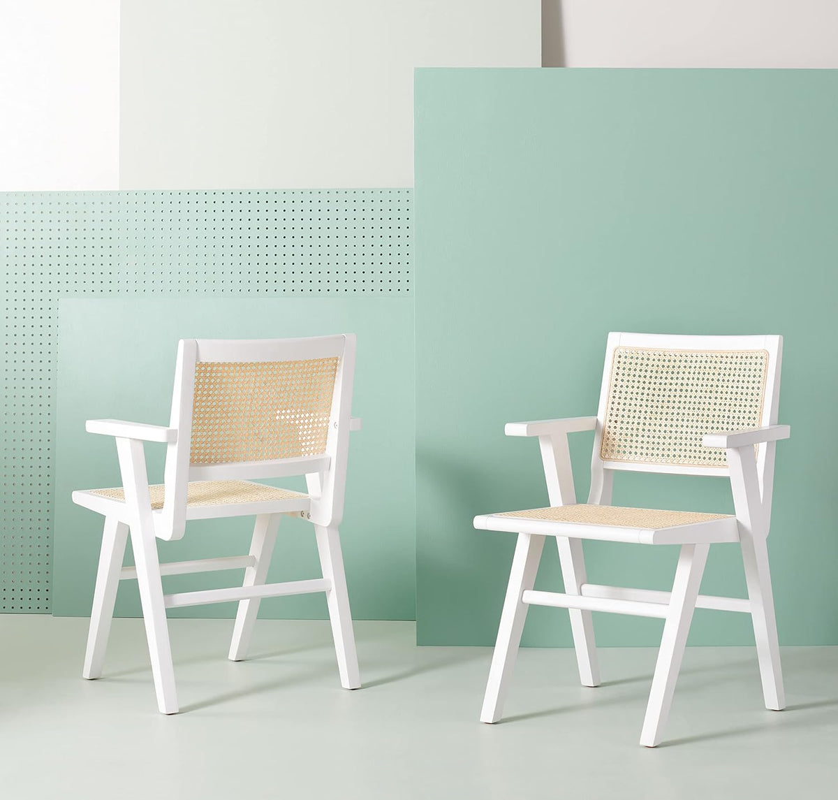 White/Natural French Cane Arm Chair (Set of 2) I6700