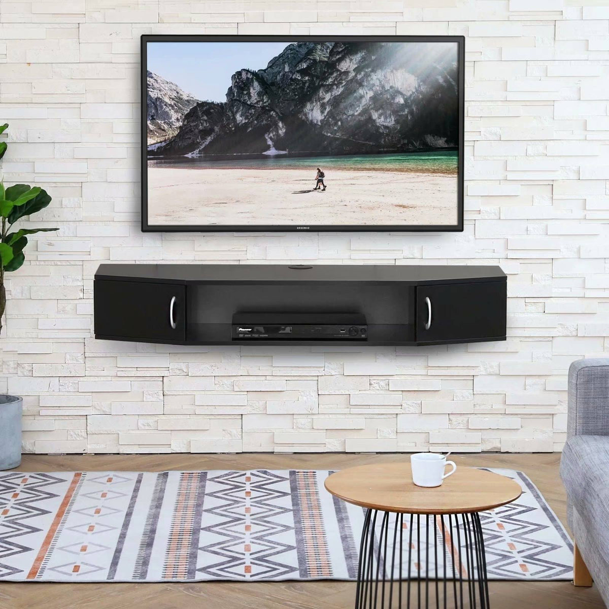 Wall Mounted TV Media Console Storage Hutch - 43.3 - Black O911