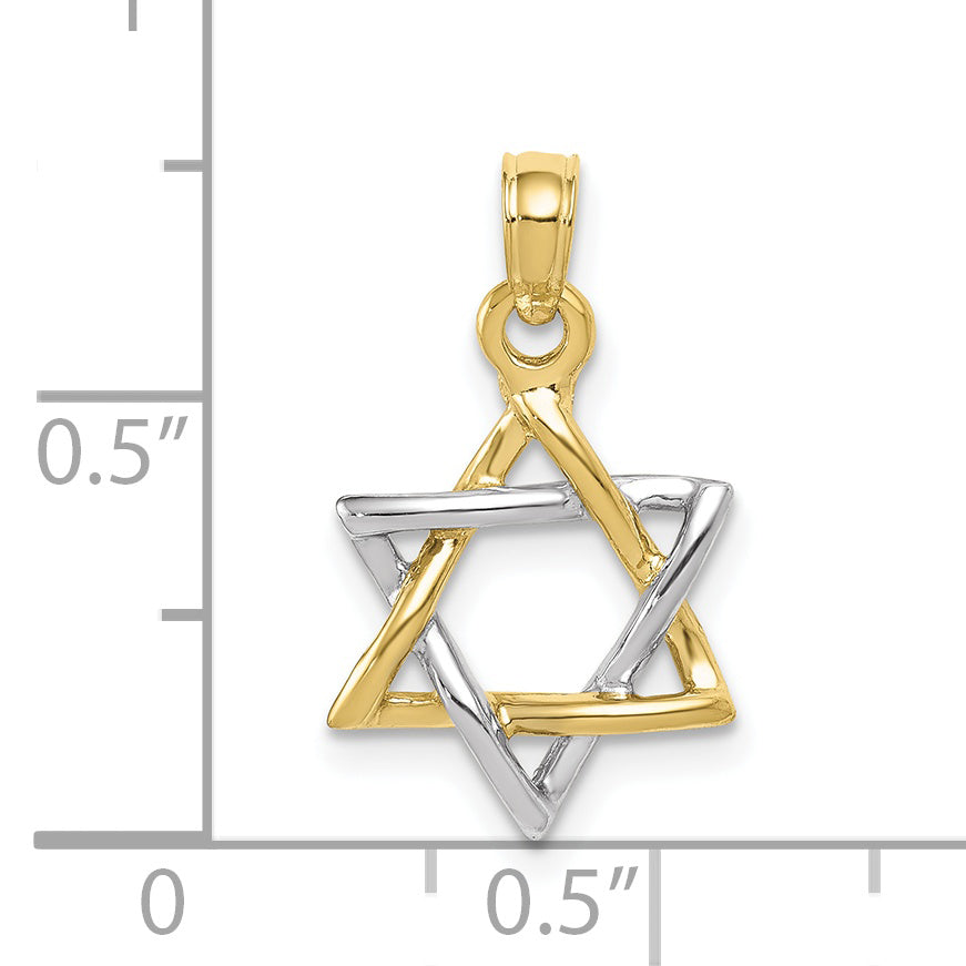 10K Two-Tone Gold Polished Star Of David Pendant With 10K Yellow Gold Lightweight Rope Chain 18" G26107