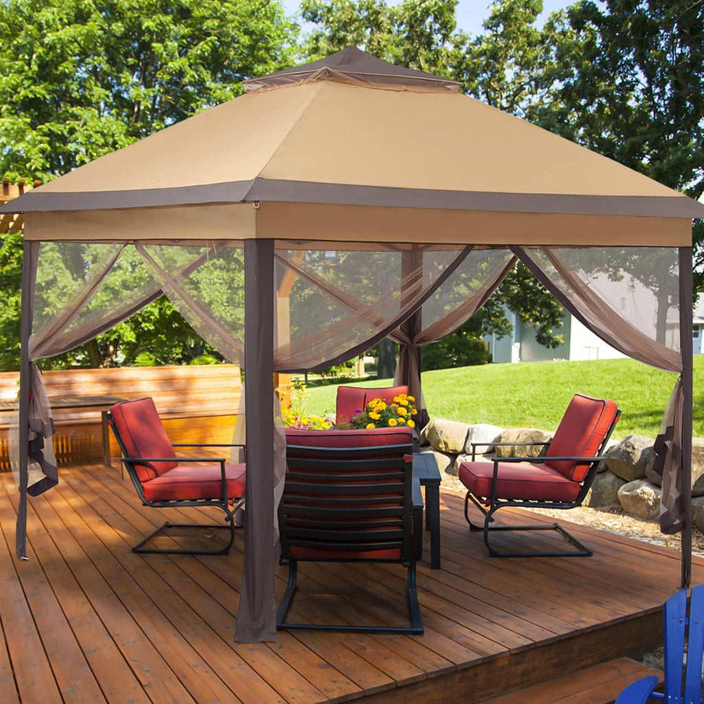 Brown 11'x11' Pop up Canopy Tent with Netting Sidewalls T995423