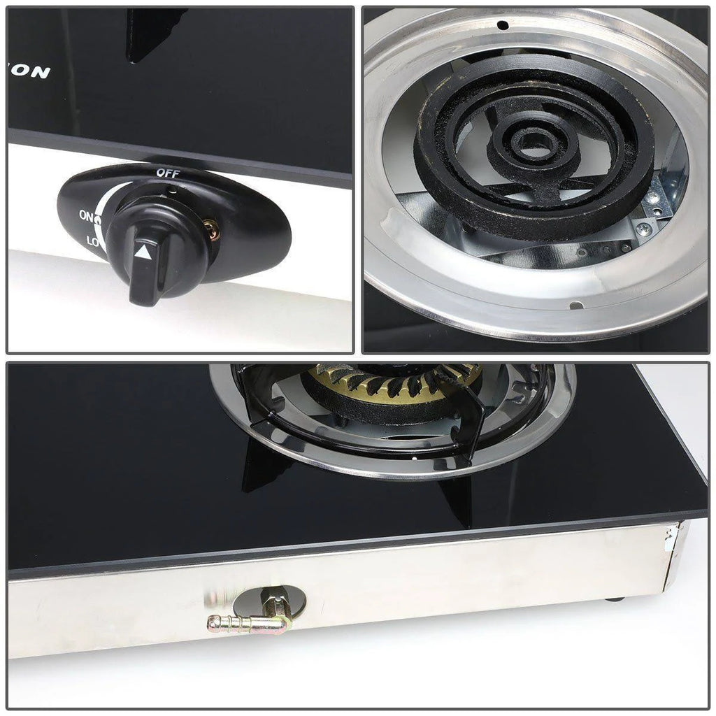 Double Glass Top Portable Propane Gas Stove Burner with Hose & Regulator W2946
