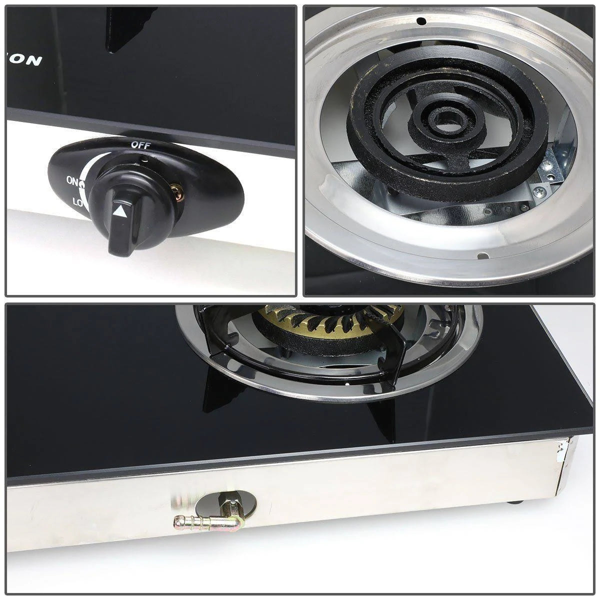 Double Glass Top Portable Propane Gas Stove Burner with Hose & Regulator W2946