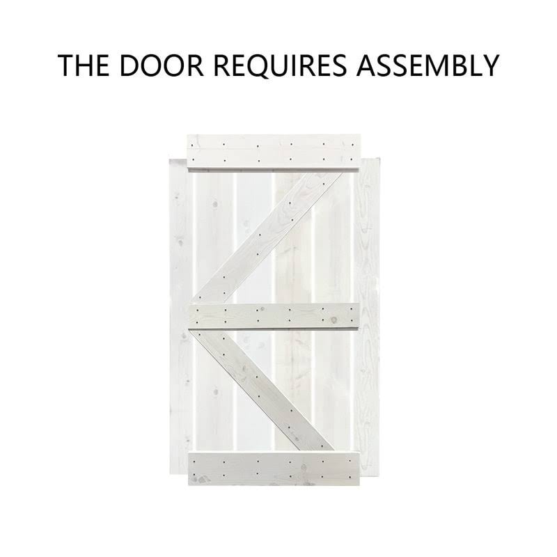 White Stained Wood Sliding Barn Door with Hardware Kit B27152