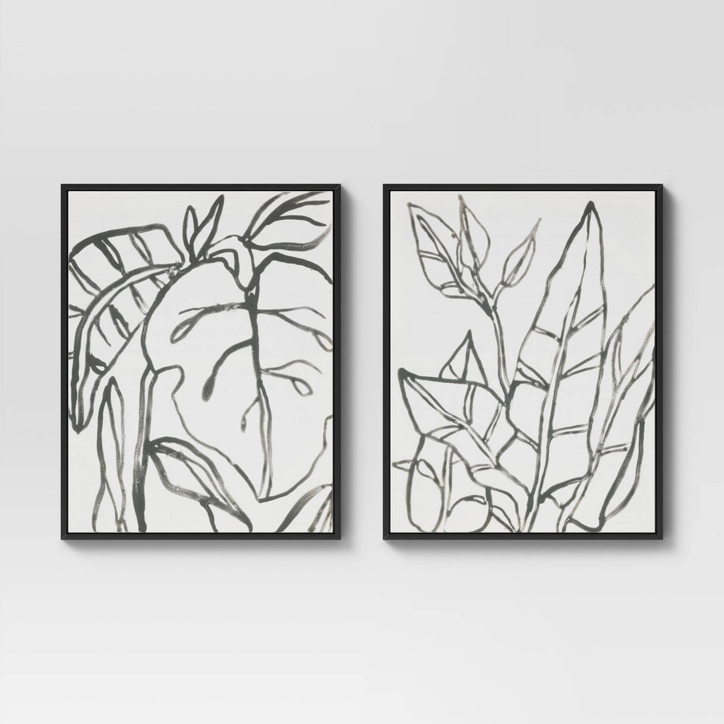 Botanical Sketch Framed Wall Canvas White/Black I586971