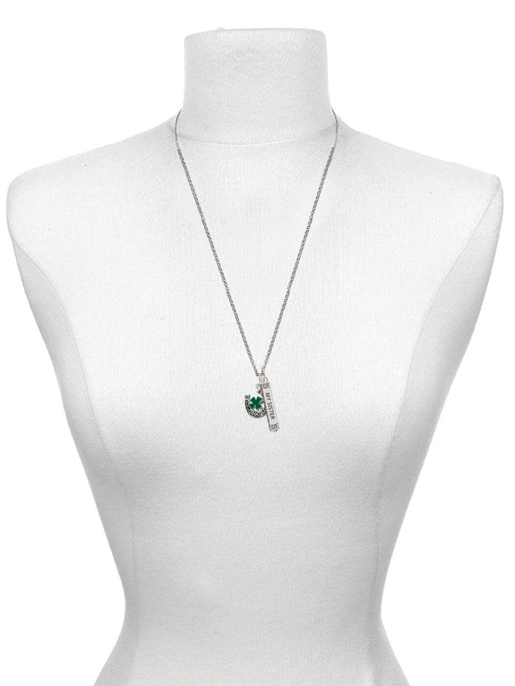 Silvertone Horseshoe Four Leaf Clover Charm Necklace, 23" K6475