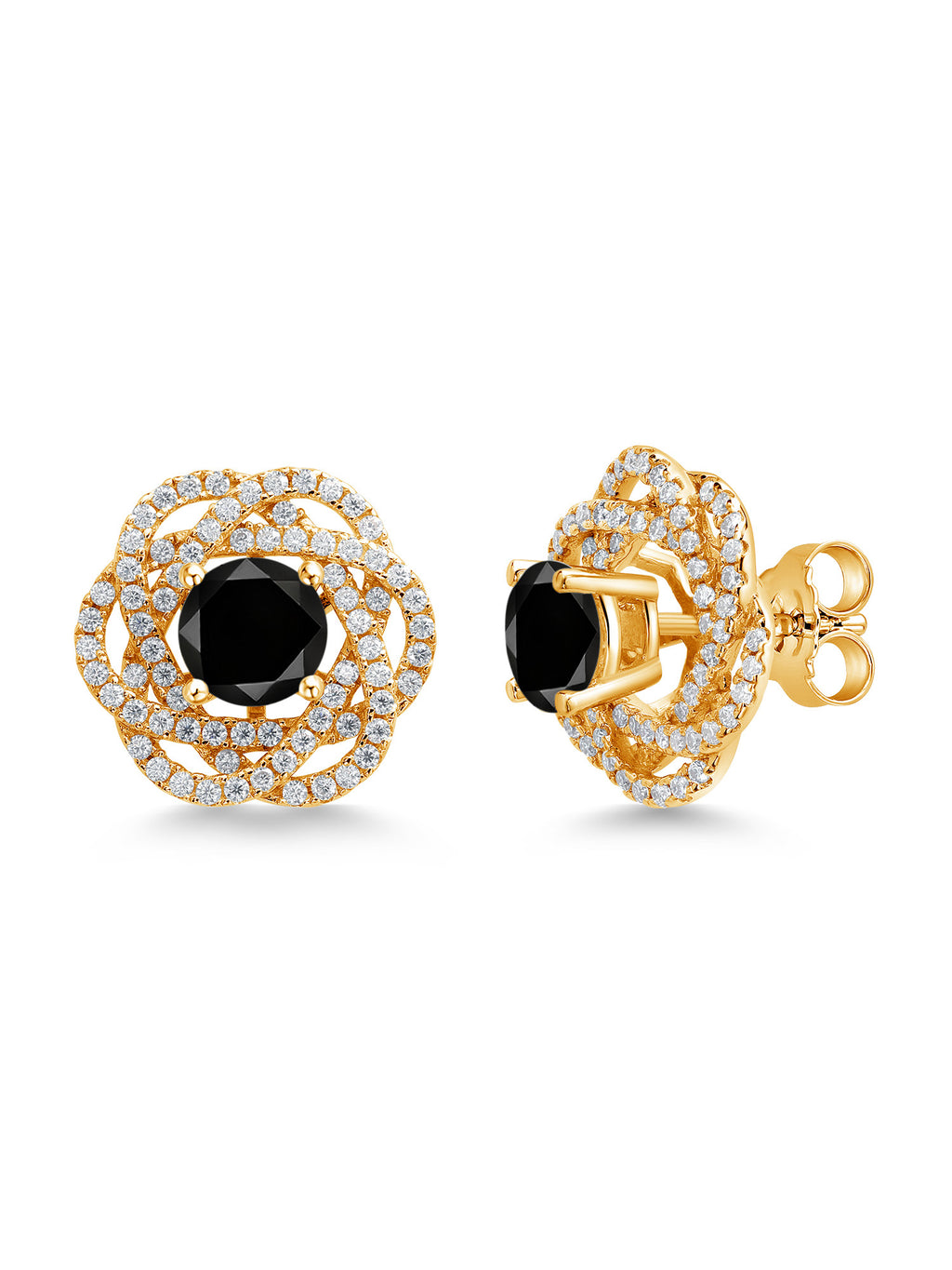 18K Yellow Gold Plated Silver Stud Earrings with Jackets Diamond and Moissanite F59761