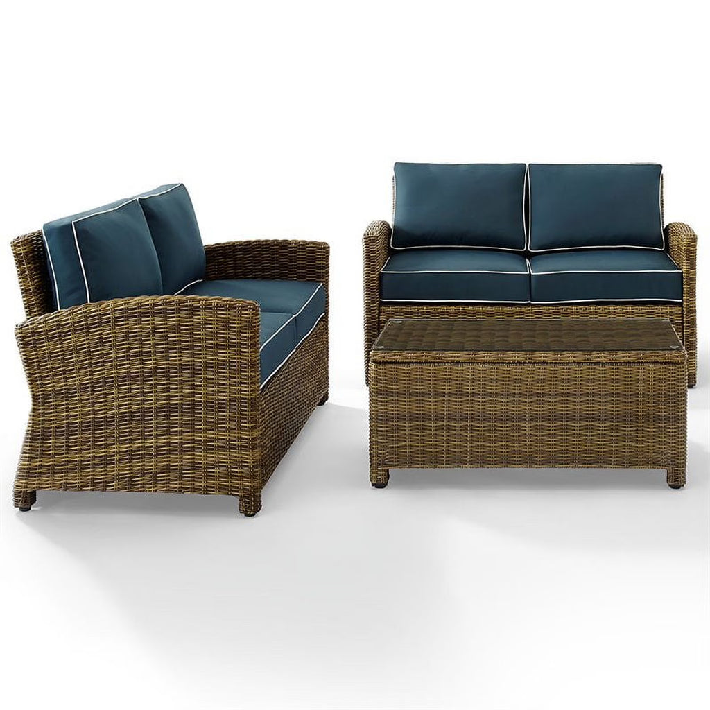 3 Piece Patio Sofa Set in Brown and Navy V56468