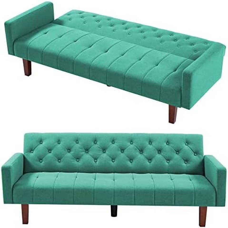 Beige Linen Upholstered Convertible Futon Sofa Bed 74" Tufted 3 Seater X823257