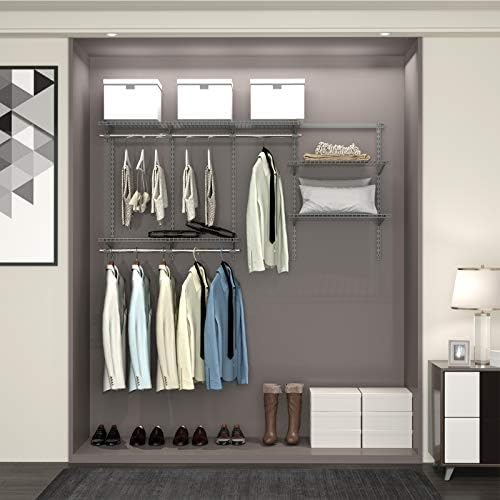 4 to 6 FT Wall-Mounted Closet Organizer Kit with Wire Shelving and Hanging Rods O328169
