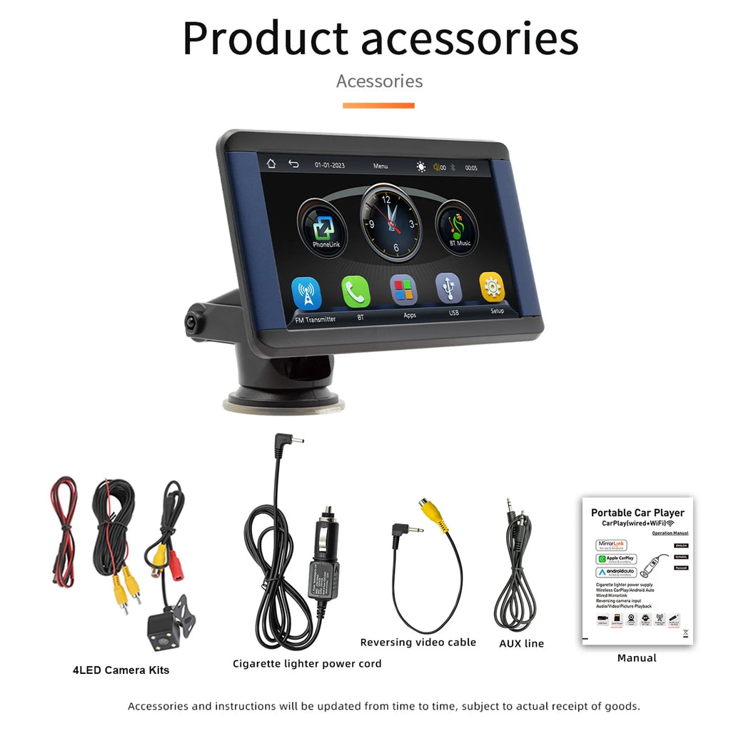 7" Portable Bluetooth Car MP5 Player Monitor Wireless Carplay Camera K784200