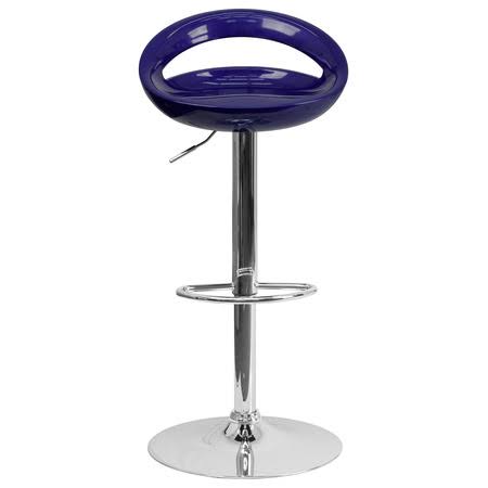 2 Pk Blue Plastic Adjustable Height Barstool with Chrome Base A3364