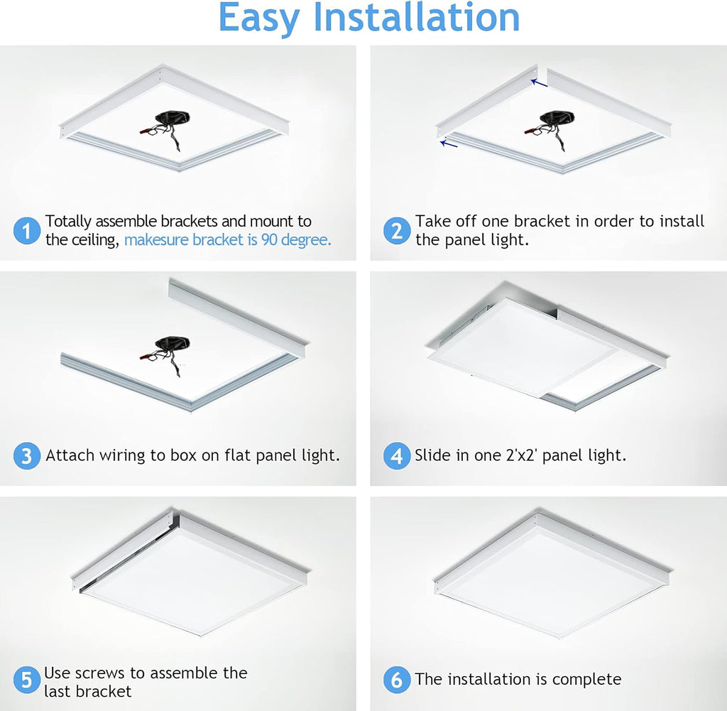 2x2 FT Surface Mount Kit for LED Flat Panel Light - Aluminum 24x24 inch Ceiling Frame Kit E606415