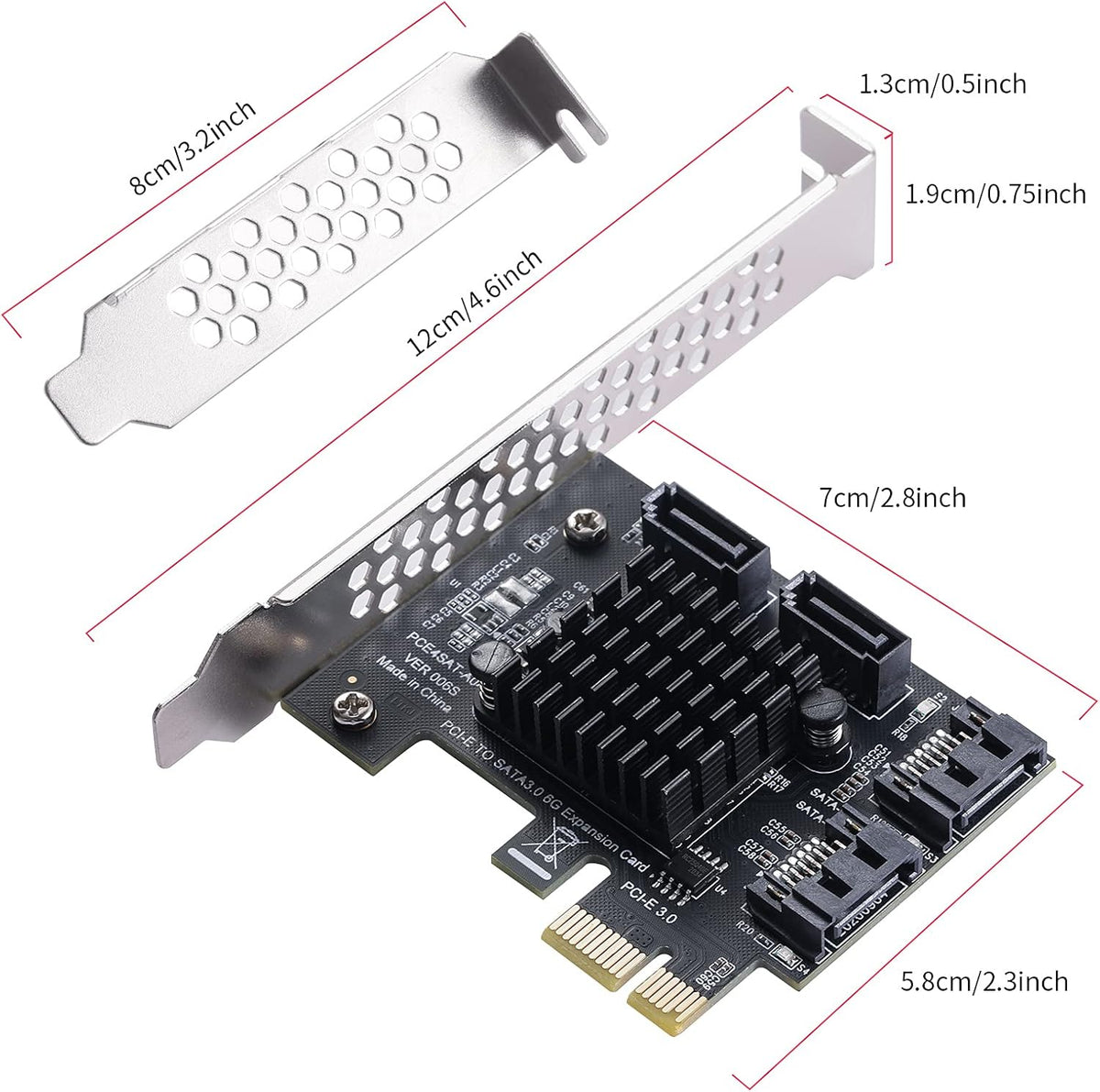 PCIe SATA Card 4 Ports, SATA III 6 Gbps Controller Expansion Card, Non-Raid, with Low Profile Bracket A82600