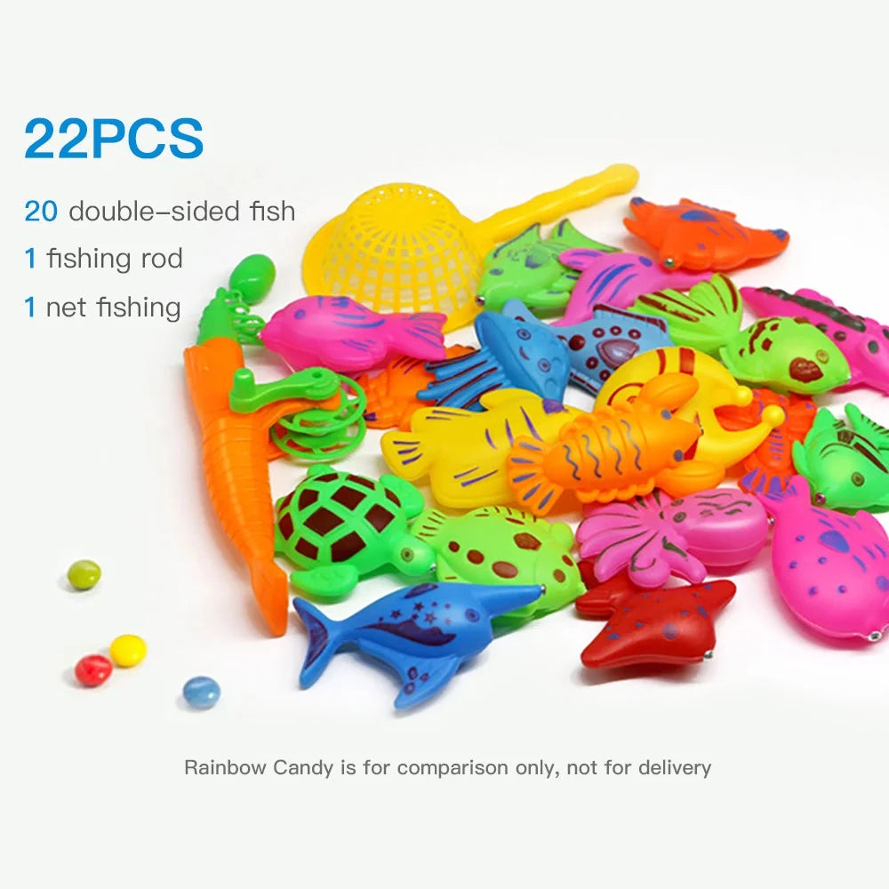 22 Pcs Magnetic Fishing Toys with Telescopic Fishing Rod Net V17266