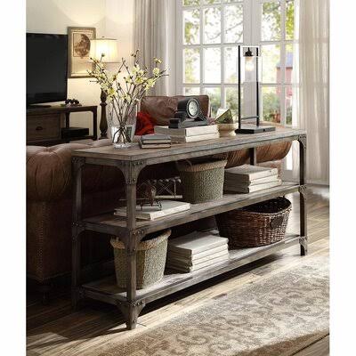 Console Table Weathered Oak Antique Silver L1393