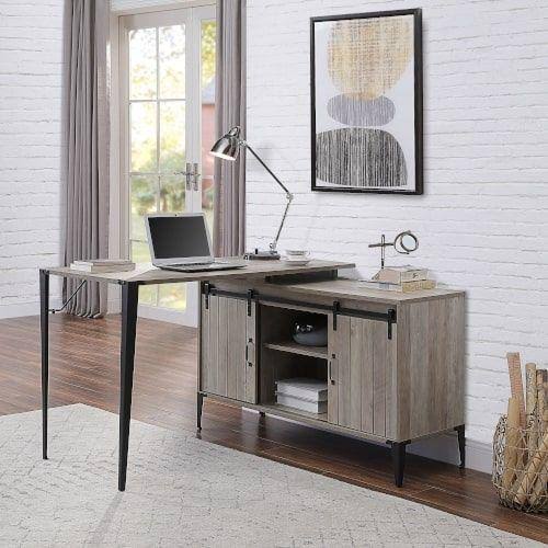 Gray Oak Black Finish Writing Desk with USB M40085