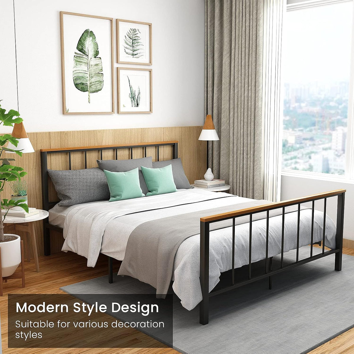 Full Metal Platform Bed Frame with Headboard and Footboard O49310