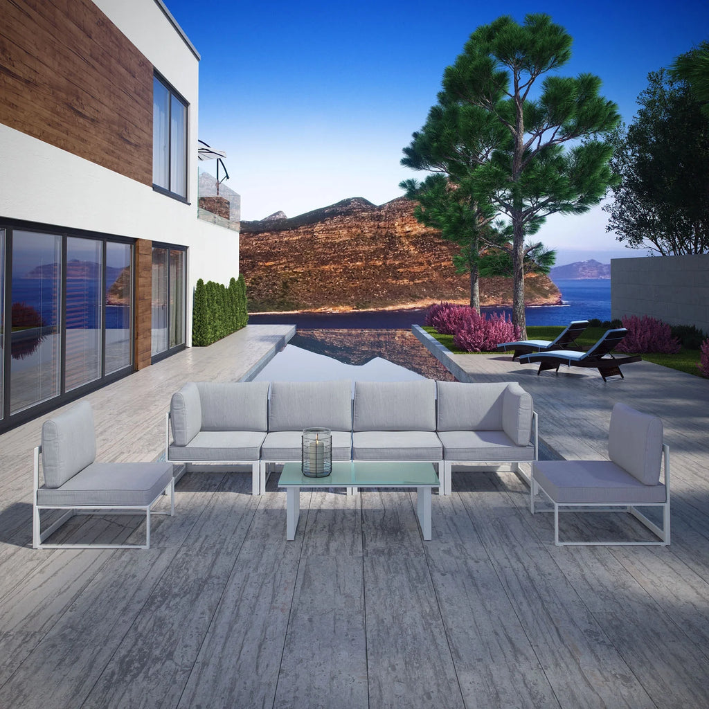 White Grey Fabric Outdoor Patio Sectional Sofa Set V2331