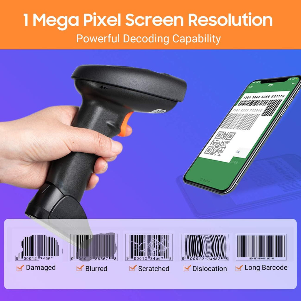 Wireless 1D 2D QR Barcode Scanner with Cradle, Pack of 2 B671