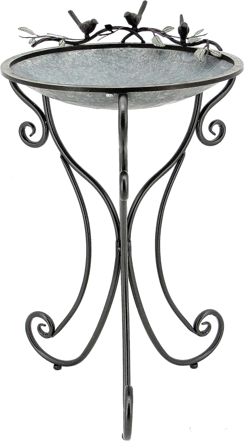 Galvanized Birdbath with Cast Iron Bird Accents X882764