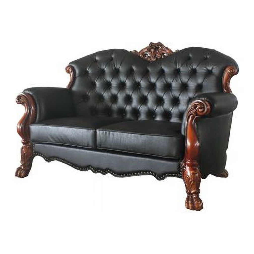 Black & Brown Faux Leather Love Seat with Toss Pillows G319