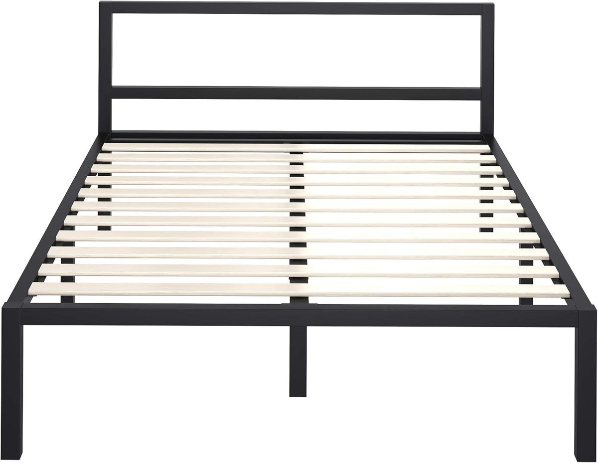 Full Size Black Metal Platform Bed Frame with Headboard S3223