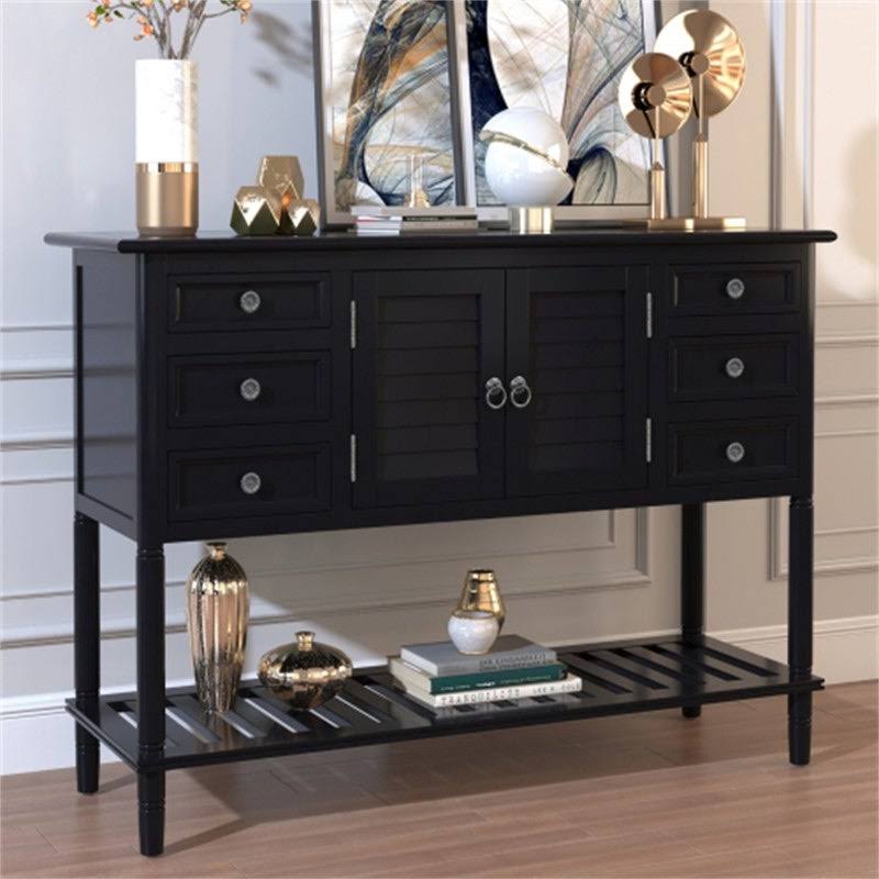 Blue 6 Drawer Console Table with Cabinet and Shelf S809