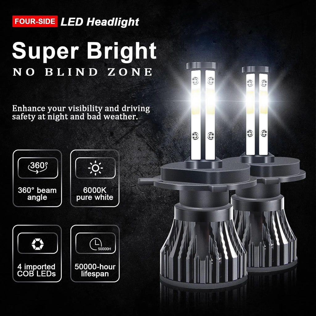 H4 High/Low Beam + H11 Fog Beam LED Headlight Bulbs 6000K Cool White W61528