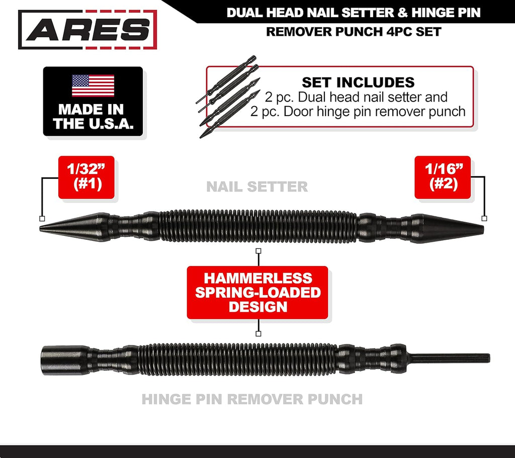 4-Piece Dual Head Nail Setter & Hinge Pin Remover Punch Set S237