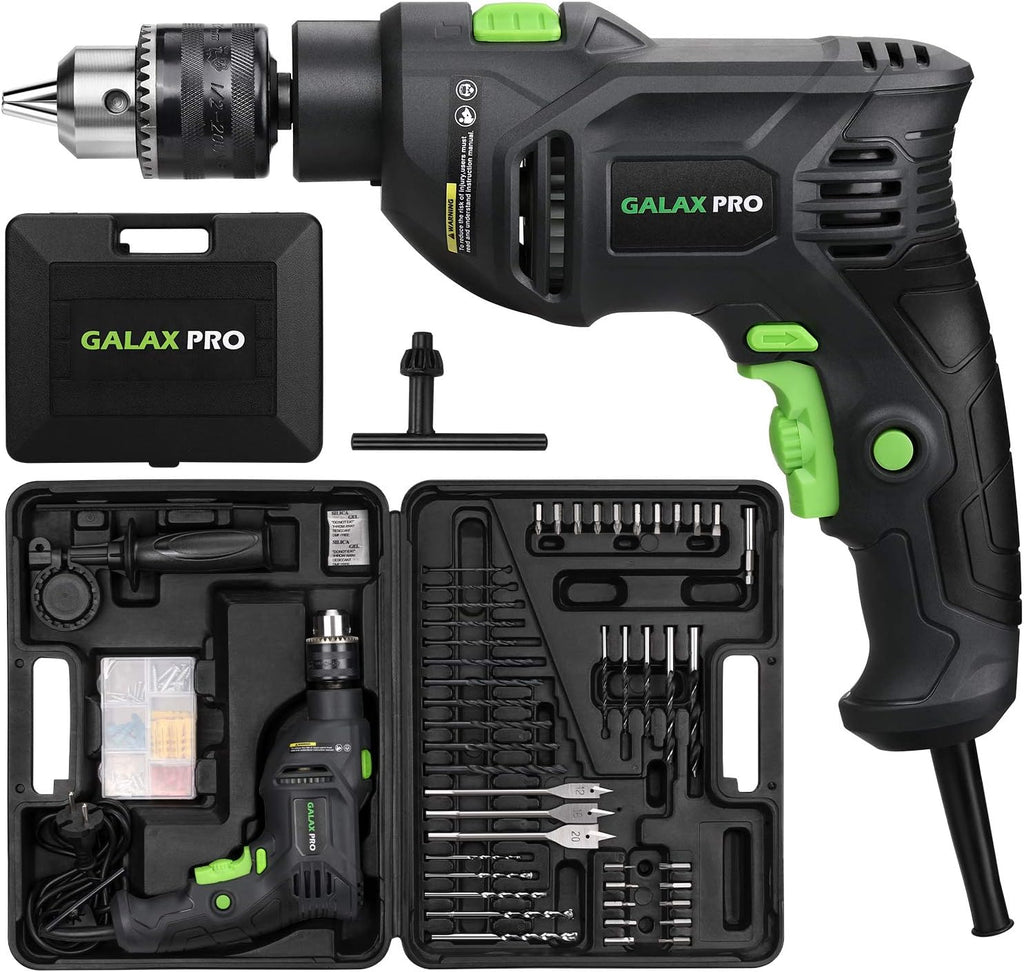 5Amp 1/2-inch Corded Impact Drill with 105pcs Accessories, Variable Speed 0-3000, Hammer and Drill 2 Functions in 1, 360°Rotating Handle, Depth Gauge, Carrying Case Included Pack of 2 Q373