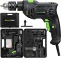 5Amp 1/2-inch Corded Impact Drill with 105pcs Accessories, Variable Speed 0-3000, Hammer and Drill 2 Functions in 1, 360°Rotating Handle, Depth Gauge, Carrying Case Included Pack of 2 Q373