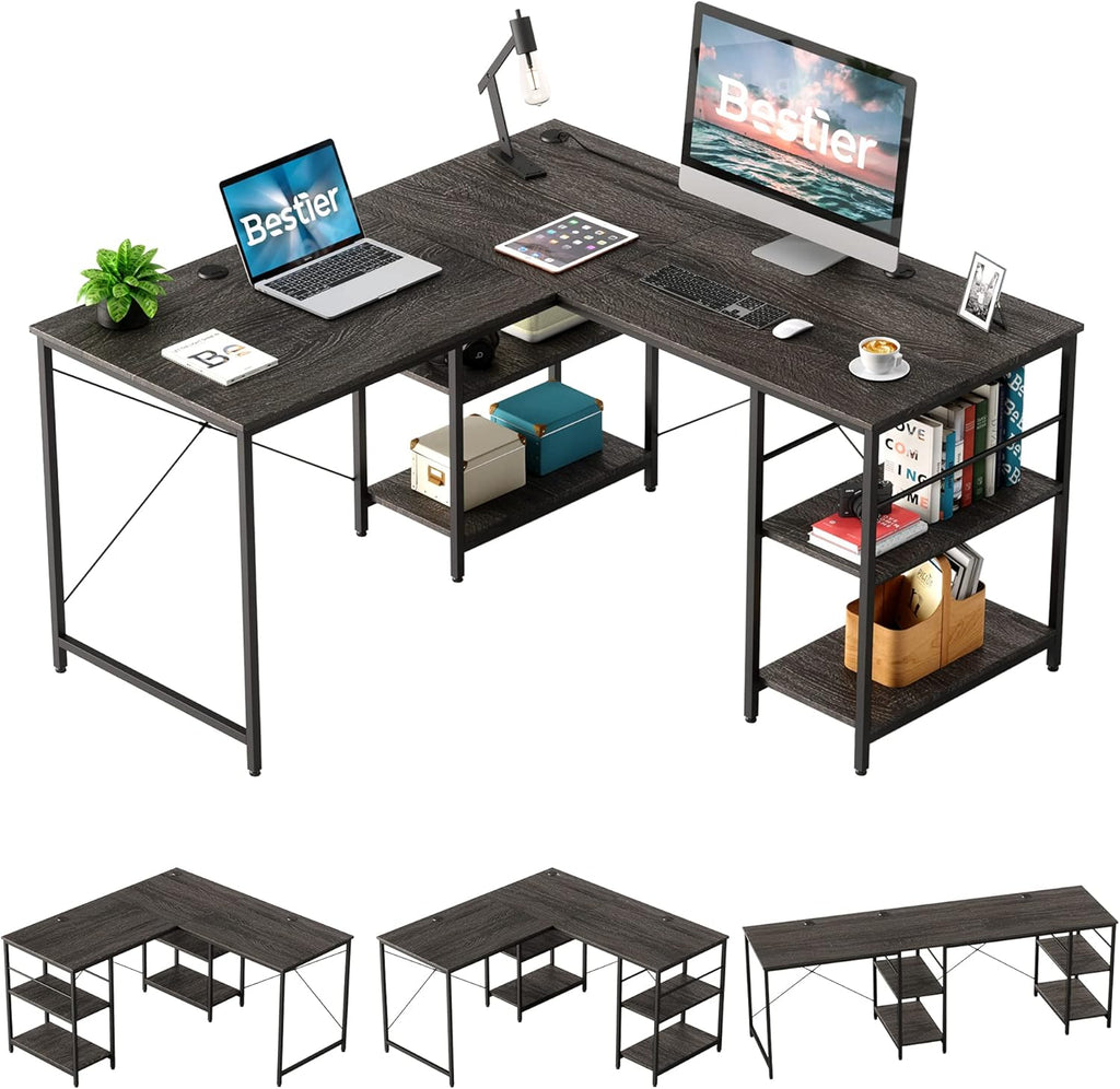 Grey Oak L Shaped Desk with Shelves T26493