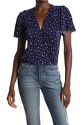 Short Sleeve Plisse Top - Navy Dot K5417