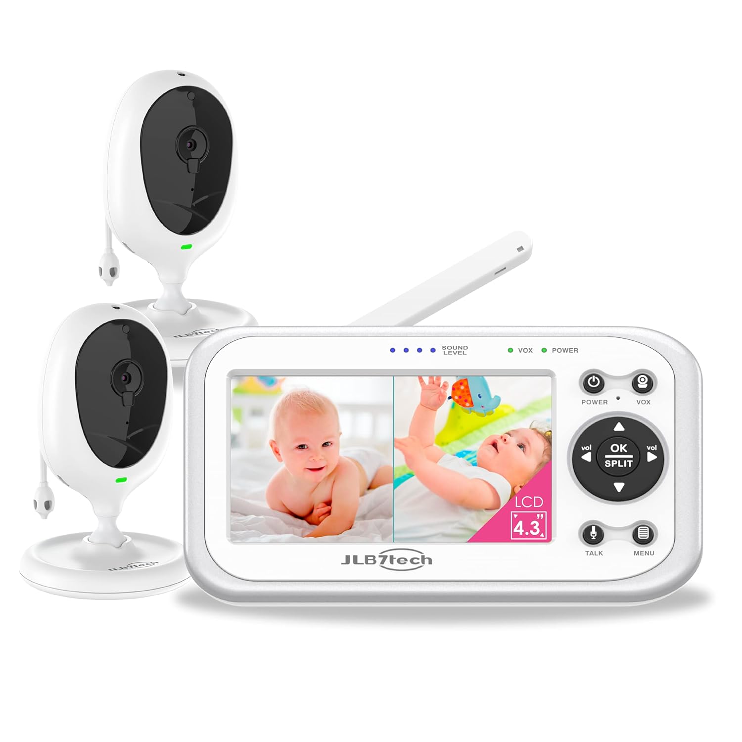 4.3 Split Screen Video Baby Monitor with 2 Cameras and Audio O65856