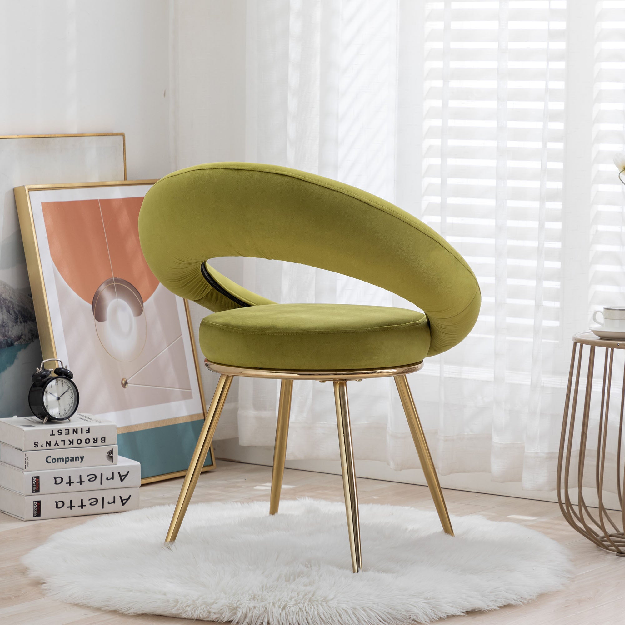 Olive Green Velvet Lounge Chair With Gold Plated Legs A429292