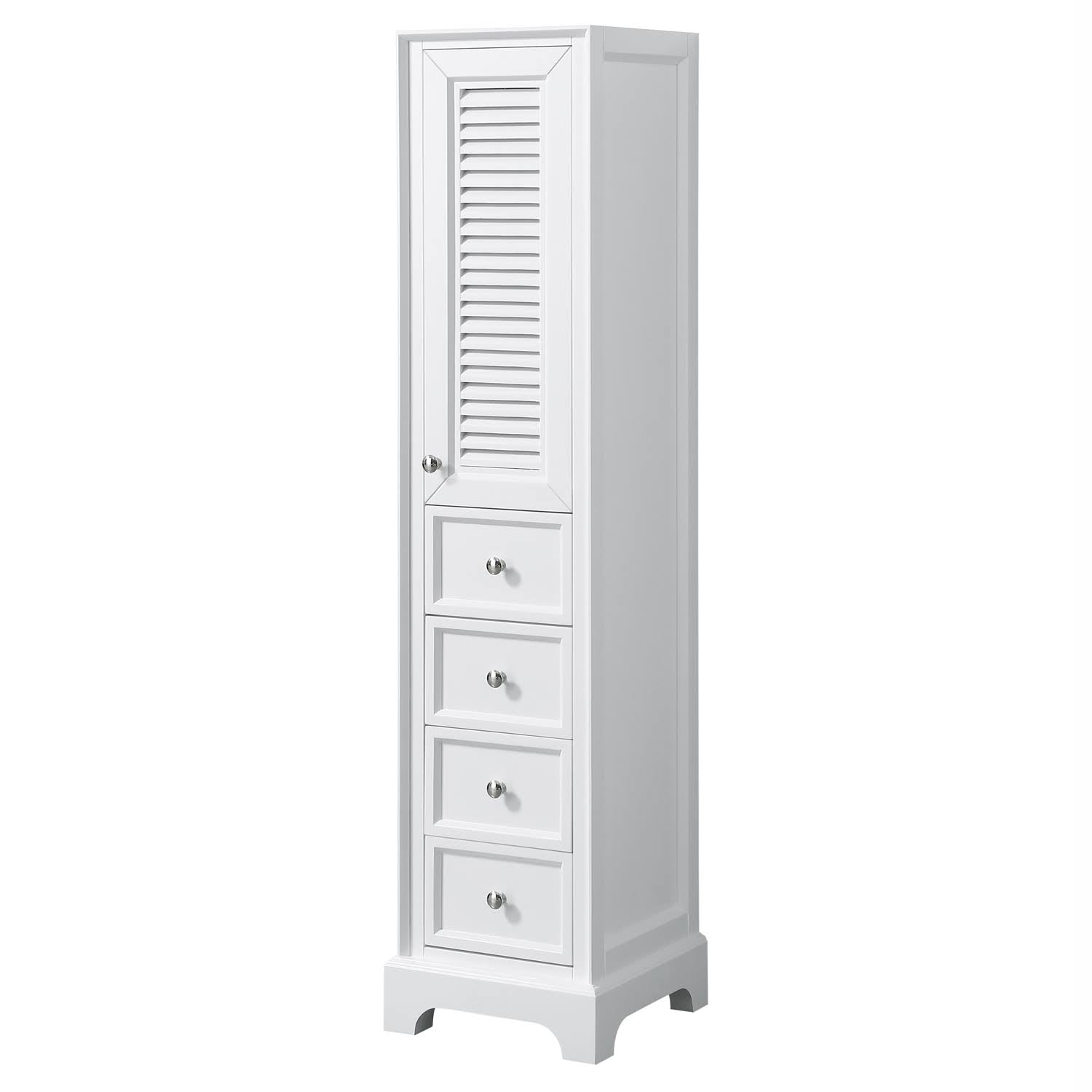 White Linen Tower with Shelved Cabinet Storage and 4 Drawers N24264