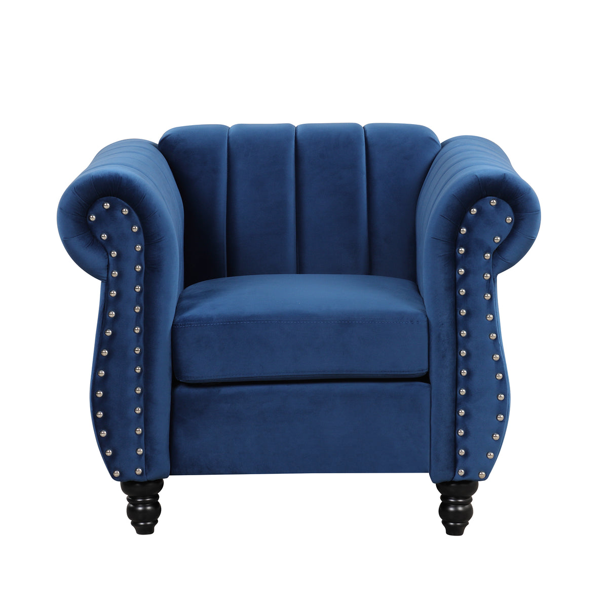 Blue Buttoned Tufted Sofa with Solid Wood Legs B59610