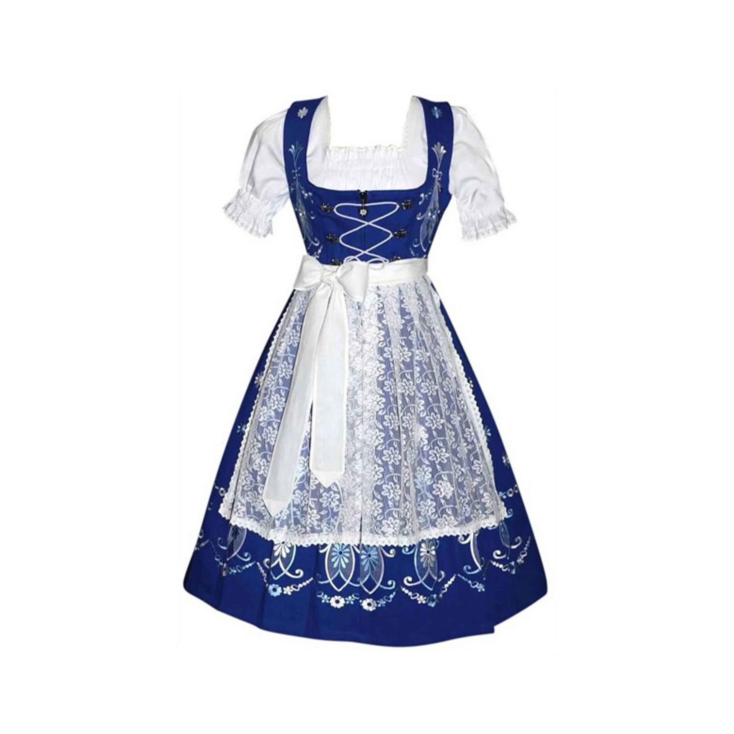 Blue Cotton 3 Piece Dirndl Dress L809