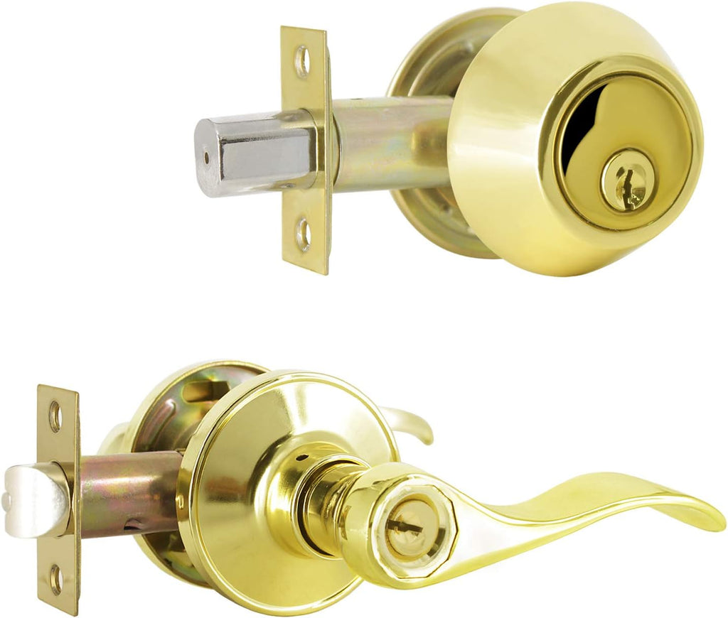 Satin Nickel Exterior Entry Lever and Single Cylinder Deadbolt Combo Pack D97058