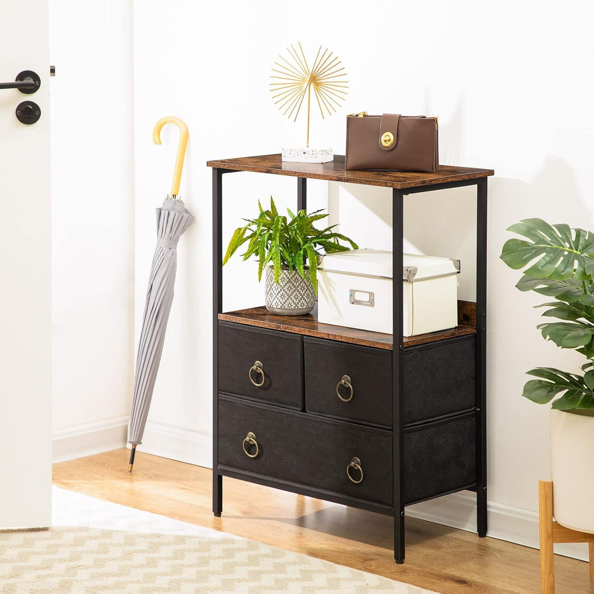 3 Drawer Steel Frame Storage Tower with Open Shelve N64986