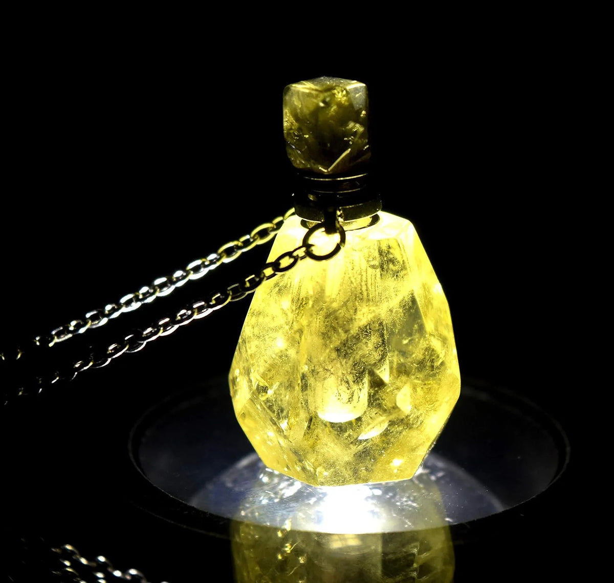 33Mm Golden Citrine Carved Bottle with Stainless Steel Chain A20498
