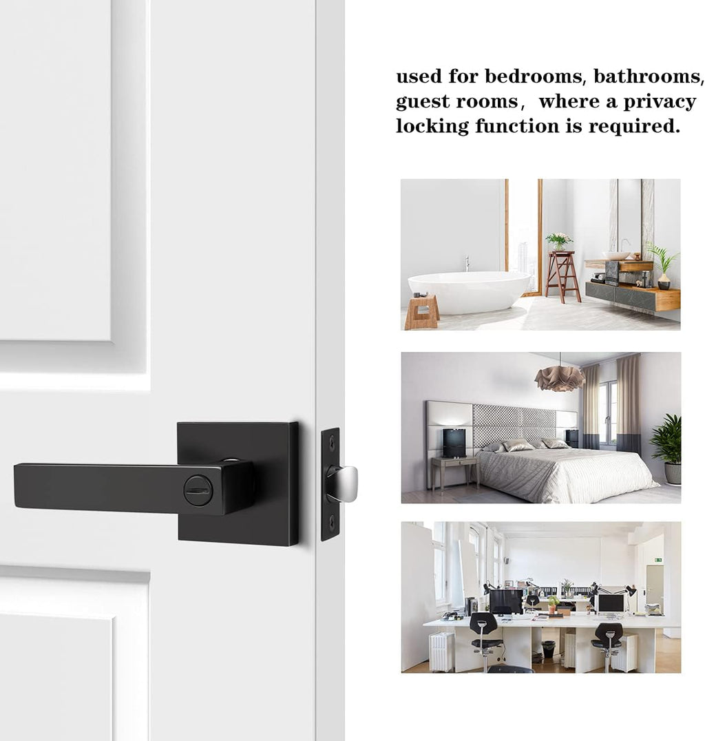2 Pack Square Privacy Door Levers Matte Black Keyless Interior Door Lockset D234