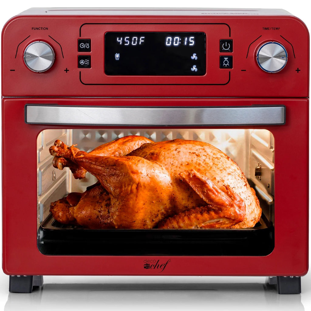 Red Stainless Steel Countertop Toaster Oven with Air Fryer and Rotisserie Assembly M5217