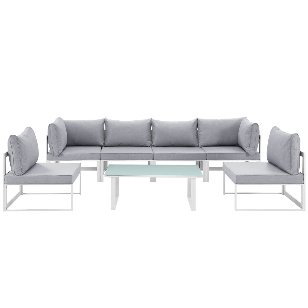 White Grey Fabric Outdoor Patio Sectional Sofa Set V2331