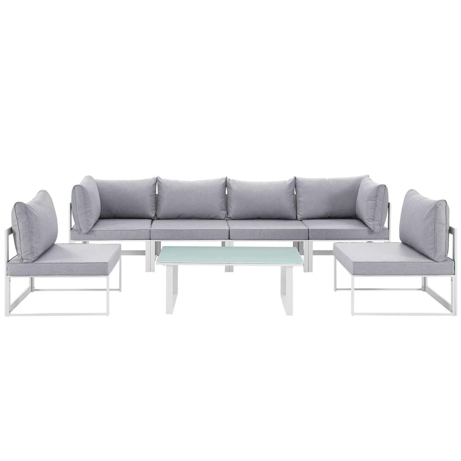 White Grey Fabric Outdoor Patio Sectional Sofa Set V2331