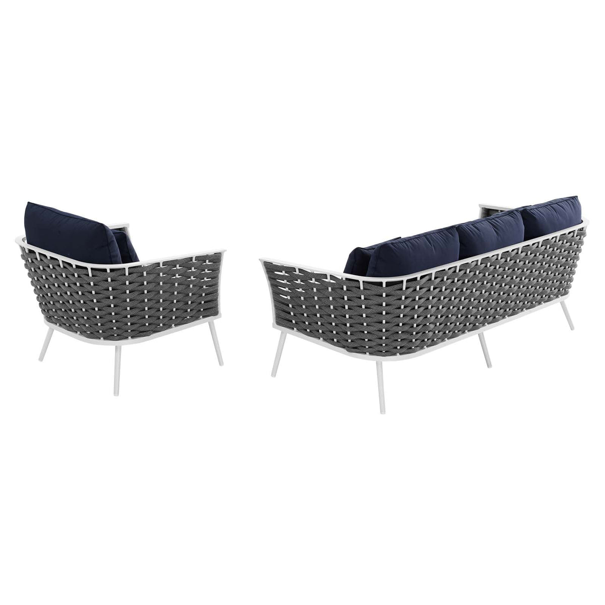 White Navy 2 Piece Aluminum Outdoor Sectional Sofa Set R87258