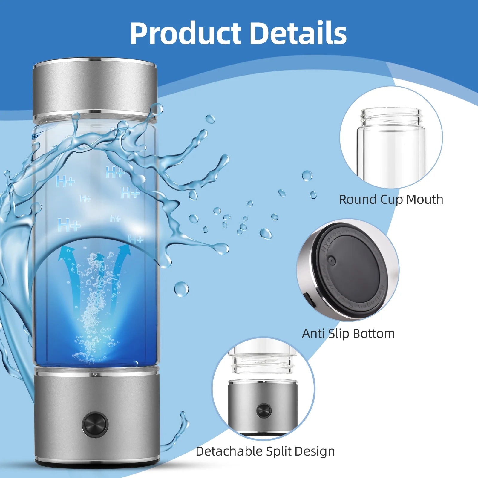 Hydrogen Water Bottle 330ml Type-c Pem Ionizer Watercup K827