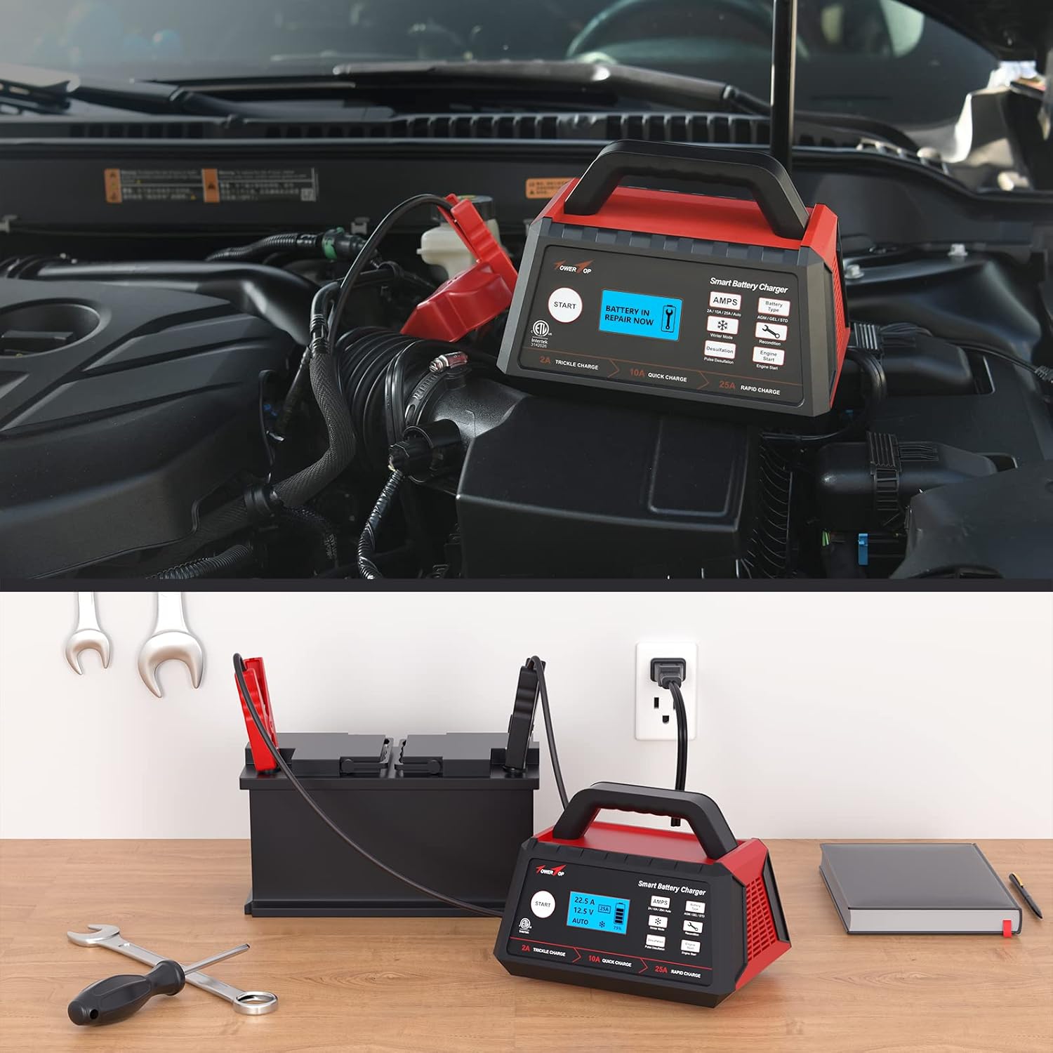 2/10/25Amp 12V Smart Battery Charger with Engine Start L26811